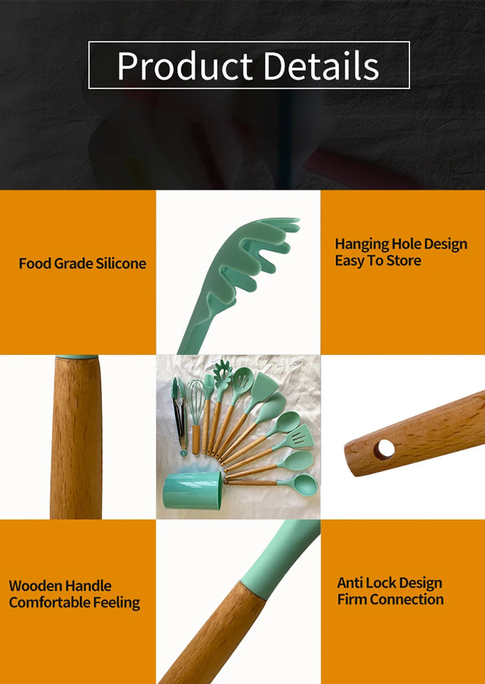 Silicone Kitchenware Cooking Utensils Set Non-stick Cookware Spatula Shovel Egg