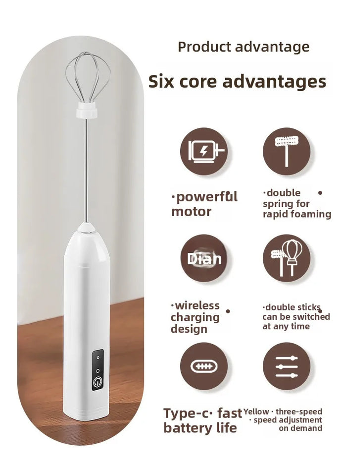 2-in-1 Kitchen Items USB Charging Electric Egg Beater Mini Blender Kitchens Accessories Mixer Household Gadgets Double Head Bar