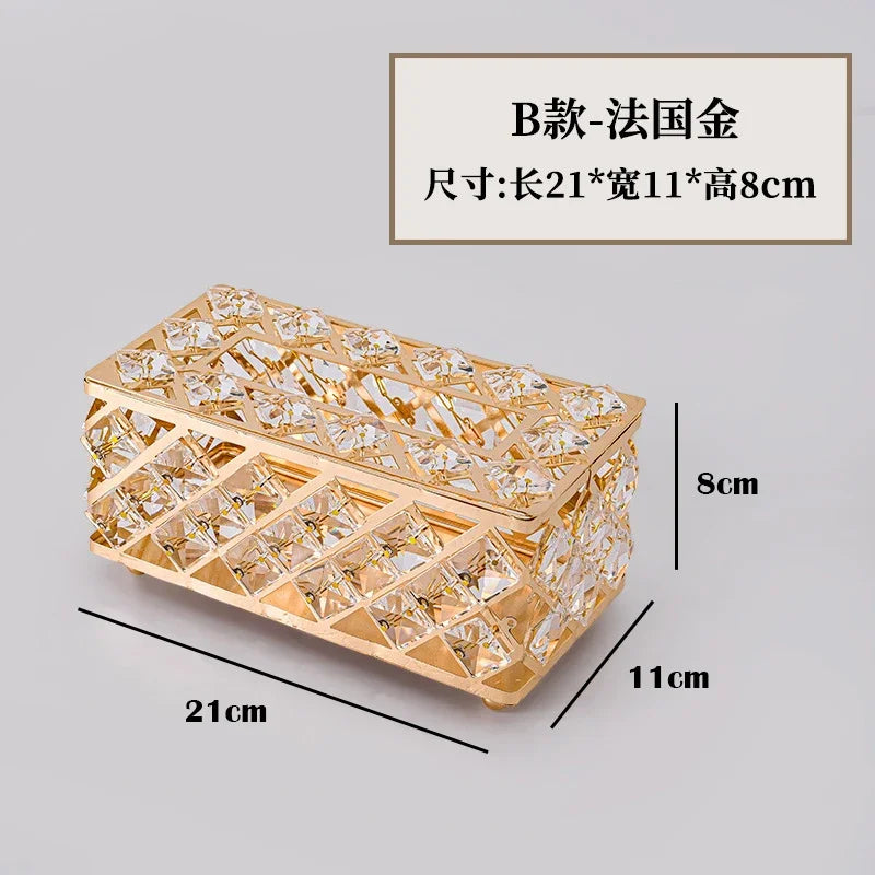 European Style Light Luxury Crystal Tissue Box Retro Coffee Table Paper Box