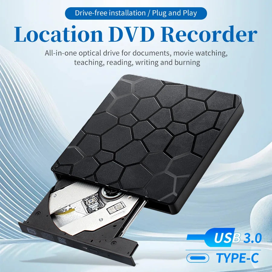 External DVD RW CD Burner USB 3.0 Type C 2-in-1 Slim Drive Burner Reader