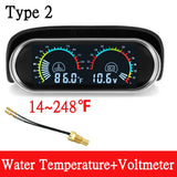 12V/24V 2 IN 1 Car Truck LCD Gauge Water Temperature Gauges +Voltmeter With 1/8 NPT Temp Sensor Water Temp Meter for Auto Cars