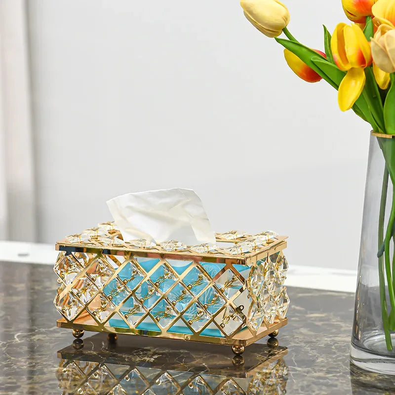 European Style Light Luxury Crystal Tissue Box Retro Coffee Table Paper Box