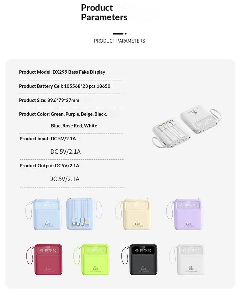20000mAh Power Bank Built-in Cable Phone