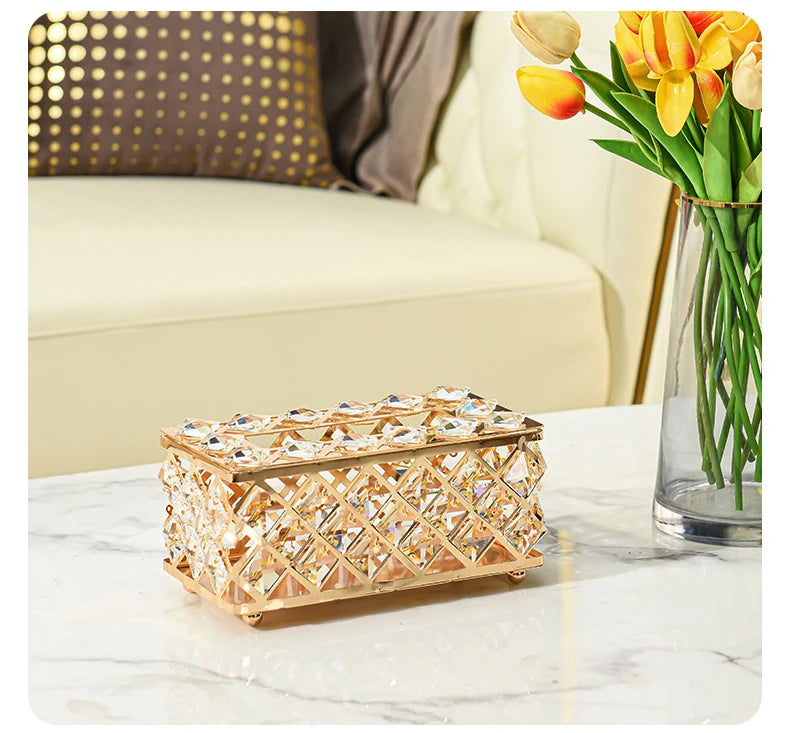 European Style Light Luxury Crystal Tissue Box Retro Coffee Table Paper Box