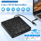 External DVD RW CD Burner USB 3.0 Type C 2-in-1 Slim Drive Burner Reader