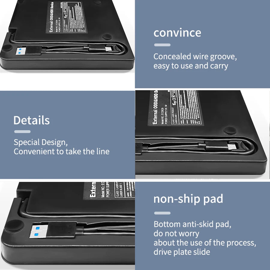 External DVD RW CD Burner USB 3.0 Type C 2-in-1 Slim Drive Burner Reader