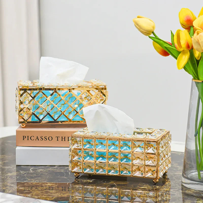 European Style Light Luxury Crystal Tissue Box Retro Coffee Table Paper Box