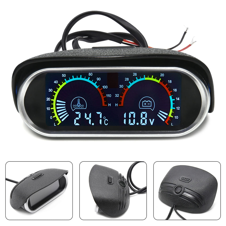 12V/24V 2 IN 1 Car Truck LCD Gauge Water Temperature Gauges +Voltmeter With 1/8 NPT Temp Sensor Water Temp Meter for Auto Cars