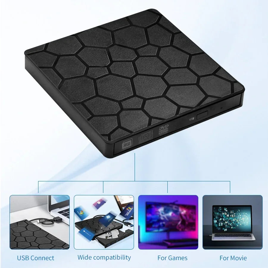External DVD RW CD Burner USB 3.0 Type C 2-in-1 Slim Drive Burner Reader
