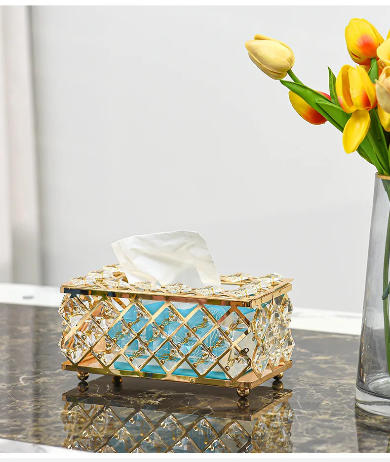 European Style Light Luxury Crystal Tissue Box Retro Coffee Table Paper Box