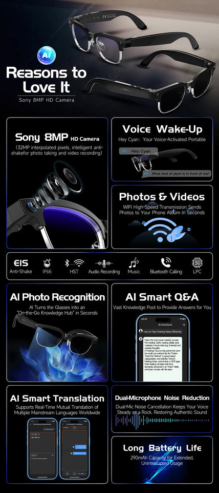 2026New 800W Pixel Camera Smart Glasses Men Video