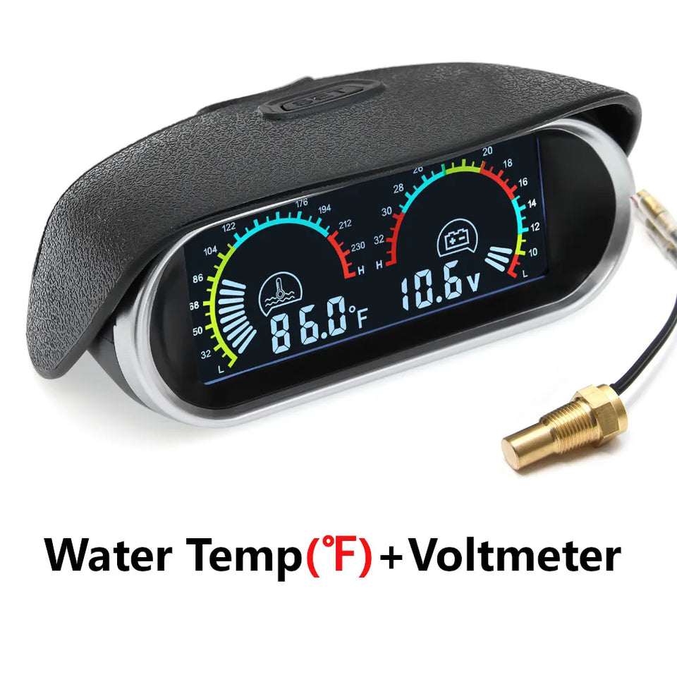 12V/24V 2 IN 1 Car Truck LCD Gauge Water Temperature Gauges +Voltmeter With 1/8 NPT Temp Sensor Water Temp Meter for Auto Cars
