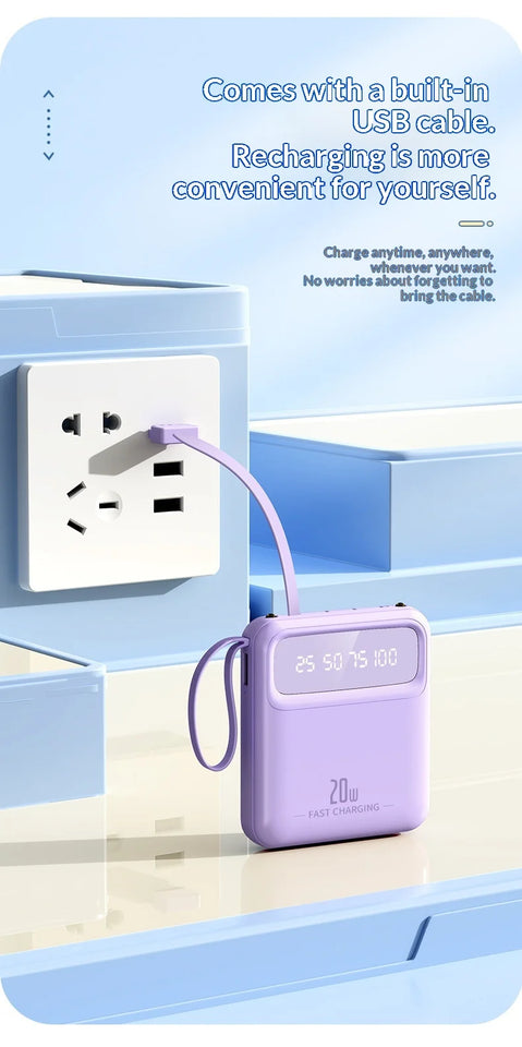 20000mAh Power Bank Built-in Cable Phone