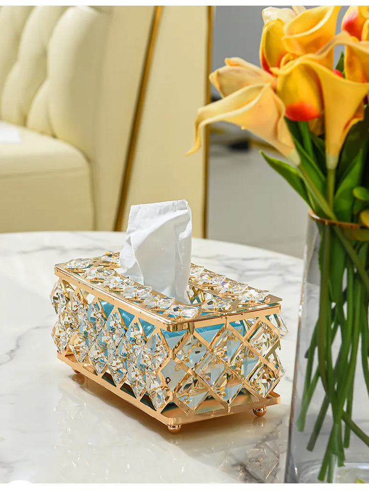 European Style Light Luxury Crystal Tissue Box Retro Coffee Table Paper Box