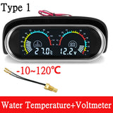 12V/24V 2 IN 1 Car Truck LCD Gauge Water Temperature Gauges +Voltmeter With 1/8 NPT Temp Sensor Water Temp Meter for Auto Cars