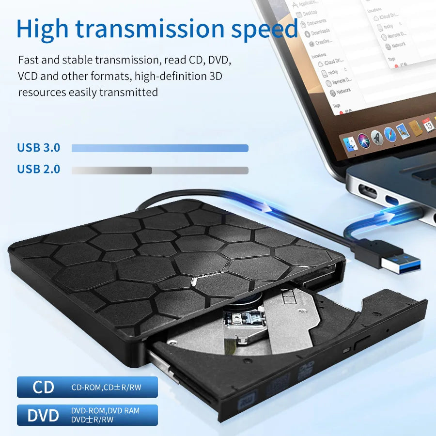 External DVD RW CD Burner USB 3.0 Type C 2-in-1 Slim Drive Burner Reader