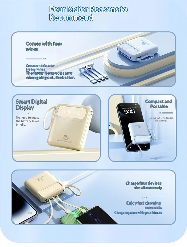 20000mAh Power Bank Built-in Cable Phone